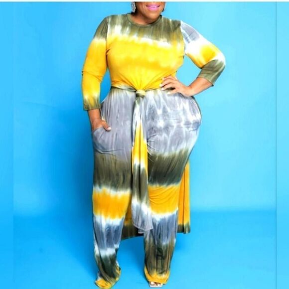 tie dye plussize two piece pant set